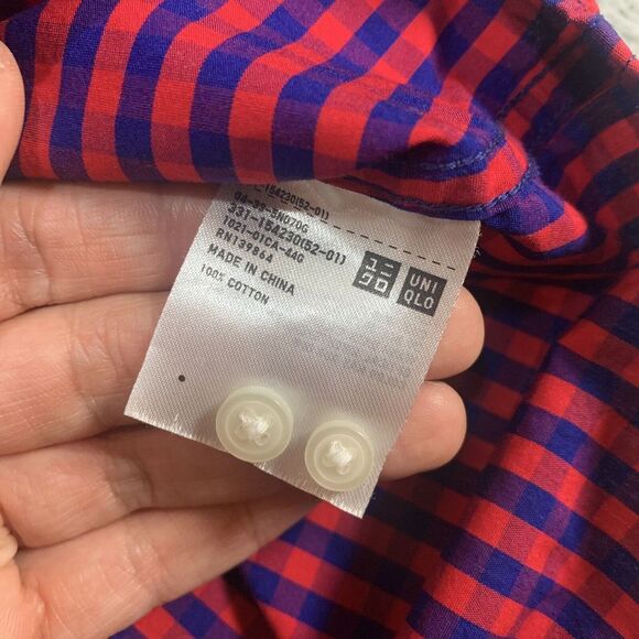 Uniqlo Shirt Mens Large Button Up Pink Blue Gengham Plaid Stars Modern Casual - Picture 8 of 10